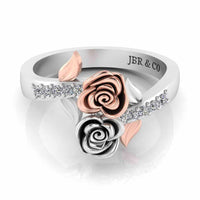 Leaf Design Two Rose Ring in Sterling Silver - JBR Jeweler