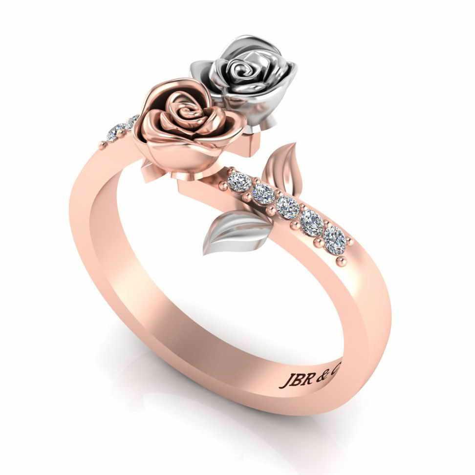 Leaf Design Two Rose Ring in Sterling Silver - JBR Jeweler