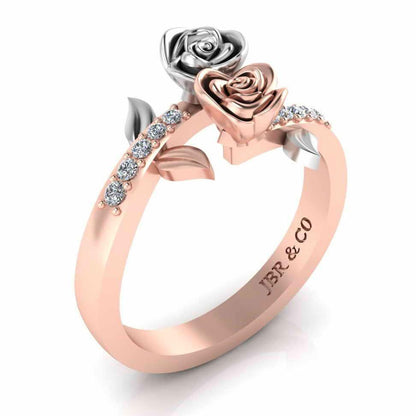 Leaf Design Two Rose Ring in Sterling Silver - JBR Jeweler