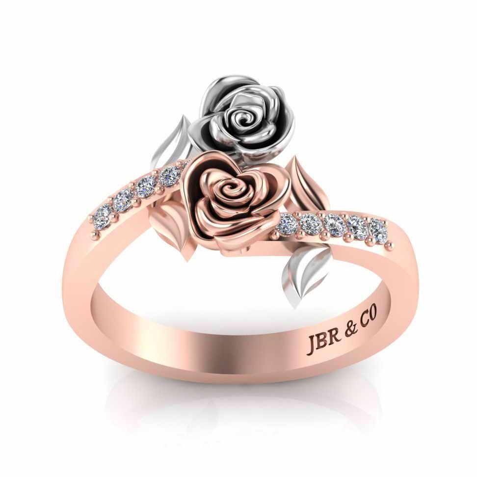 Leaf Design Two Rose Ring in Sterling Silver - JBR Jeweler