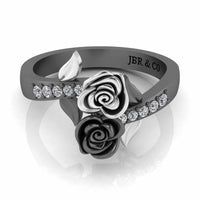 Leaf Design Two Rose Ring in Sterling Silver - JBR Jeweler