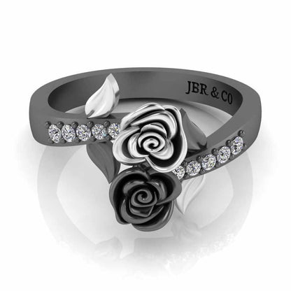 Leaf Design Two Rose Ring in Sterling Silver - JBR Jeweler