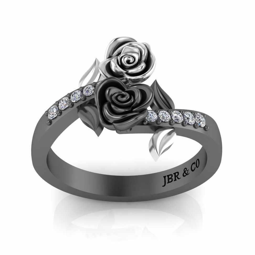 Leaf Design Two Rose Ring in Sterling Silver - JBR Jeweler