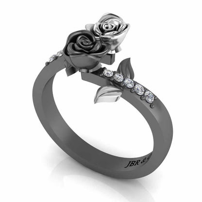 Leaf Design Two Rose Ring in Sterling Silver - JBR Jeweler