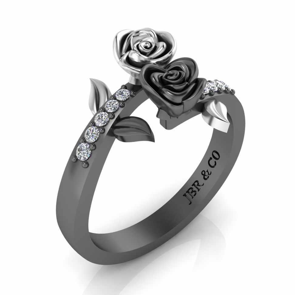 Leaf Design Two Rose Ring in Sterling Silver - JBR Jeweler