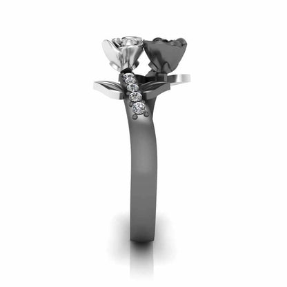 Leaf Design Two Rose Ring in Sterling Silver - JBR Jeweler