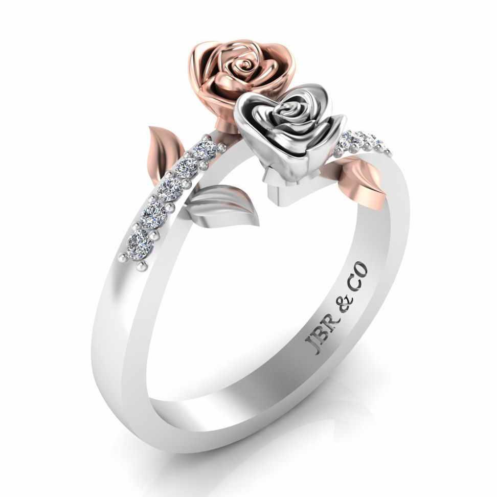 Leaf Design Two Rose Ring in Sterling Silver - JBR Jeweler