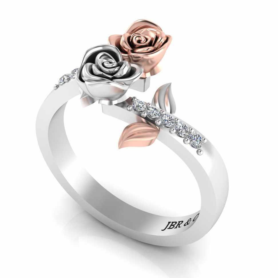 Leaf Design Two Rose Ring in Sterling Silver - JBR Jeweler