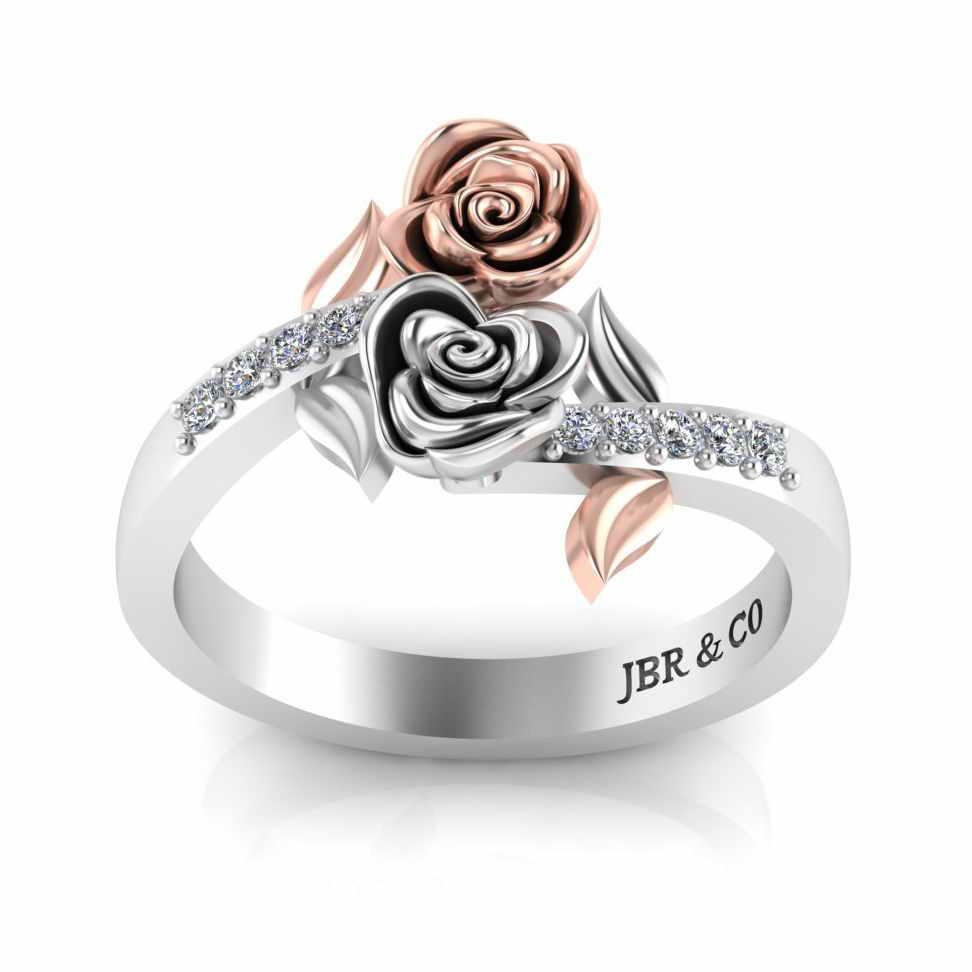 Leaf Design Two Rose Ring in Sterling Silver - JBR Jeweler