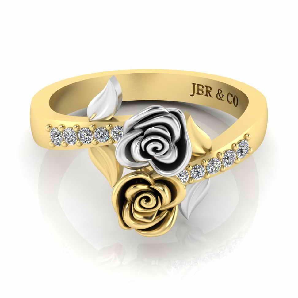 Leaf Design Two Rose Ring in Sterling Silver - JBR Jeweler