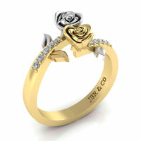 Leaf Design Two Rose Ring in Sterling Silver - JBR Jeweler