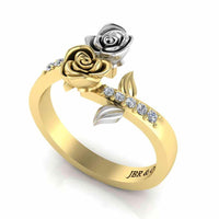 Leaf Design Two Rose Ring in Sterling Silver - JBR Jeweler