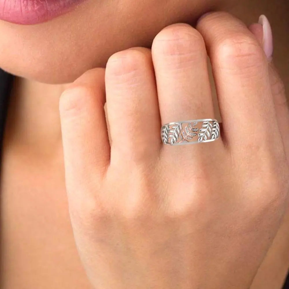 Leaf Pattern Round Cut S925 Wedding Ring - JBR Jeweler