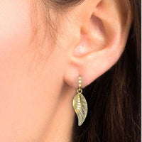 Leaf Pattern Round Cut Sterling Silver Earrings - JBR Jeweler