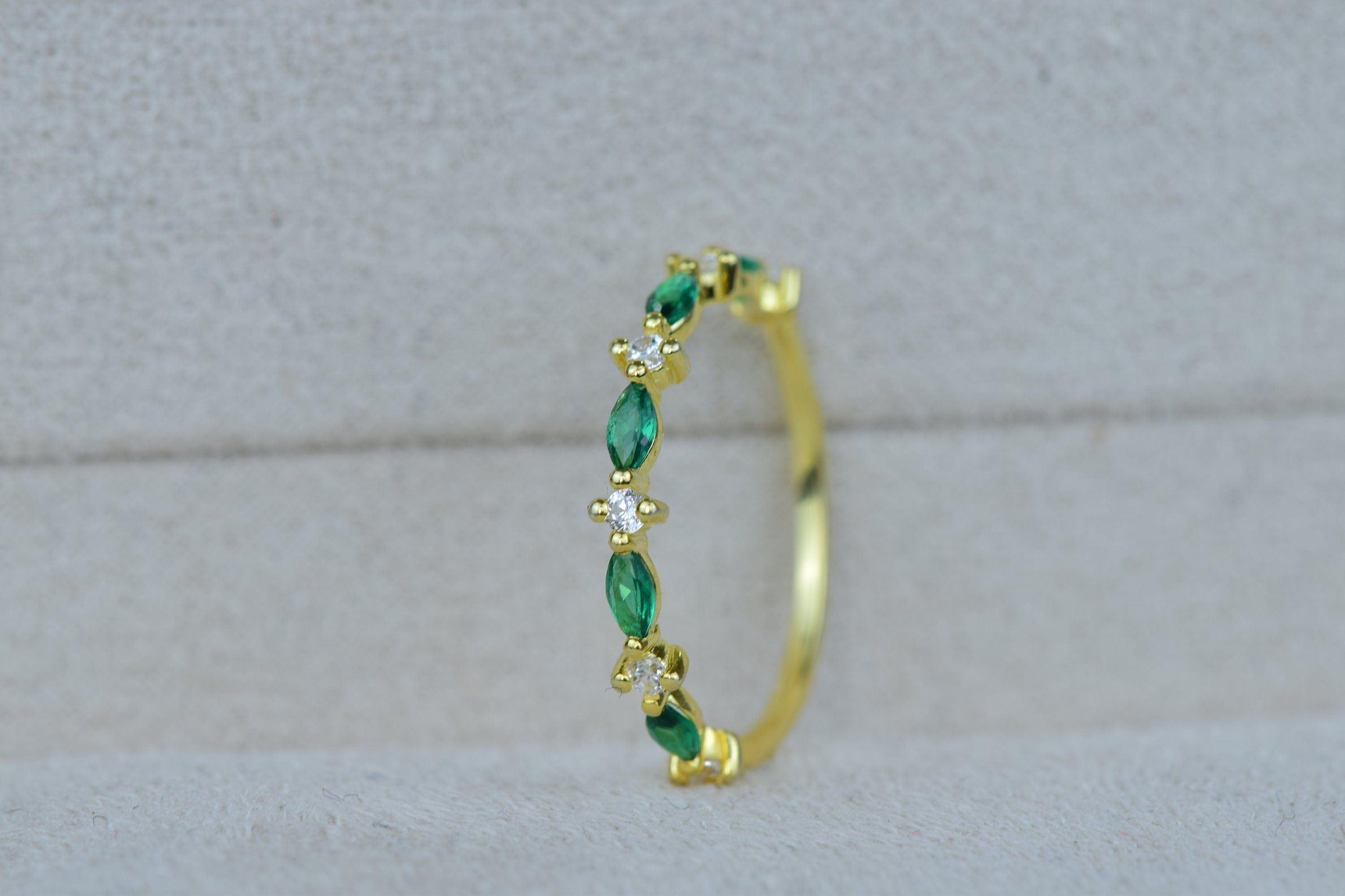 Marquise 14k Gold Band Marquise Gemstone Eternity Wedding Delicate Everyday Ring - JBR Jeweler