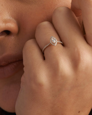 Marquise Cut Lab Grown Diamond Pave Shank Halo Ring - JBR Jeweler