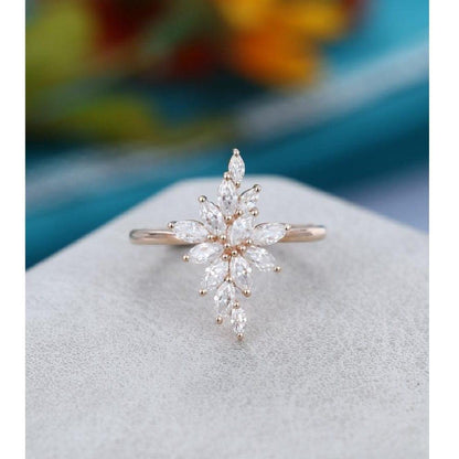 Marquise Cut Vintage Unique Cluster Leaf Rose Gold Moissanite Engagement Ring - JBR Jeweler