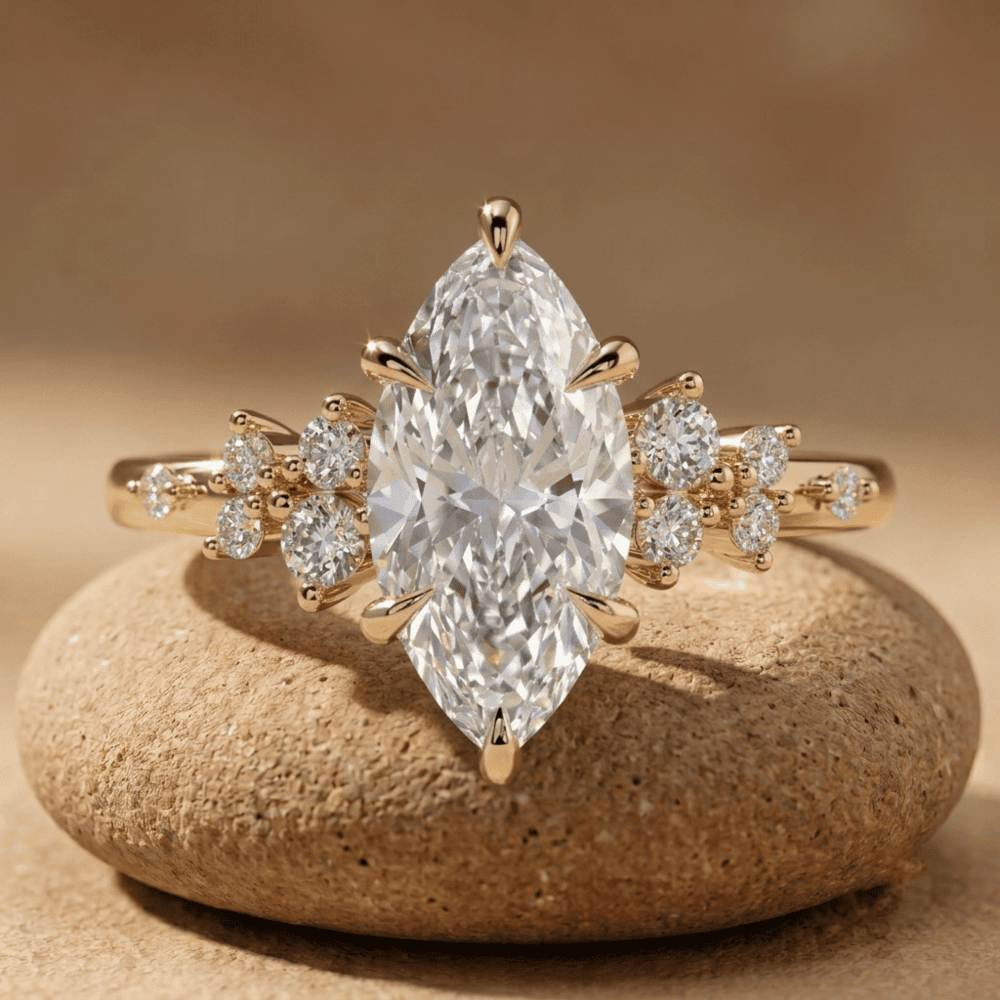 Marquise moissanite cluster wedding ring in 14K solid gold