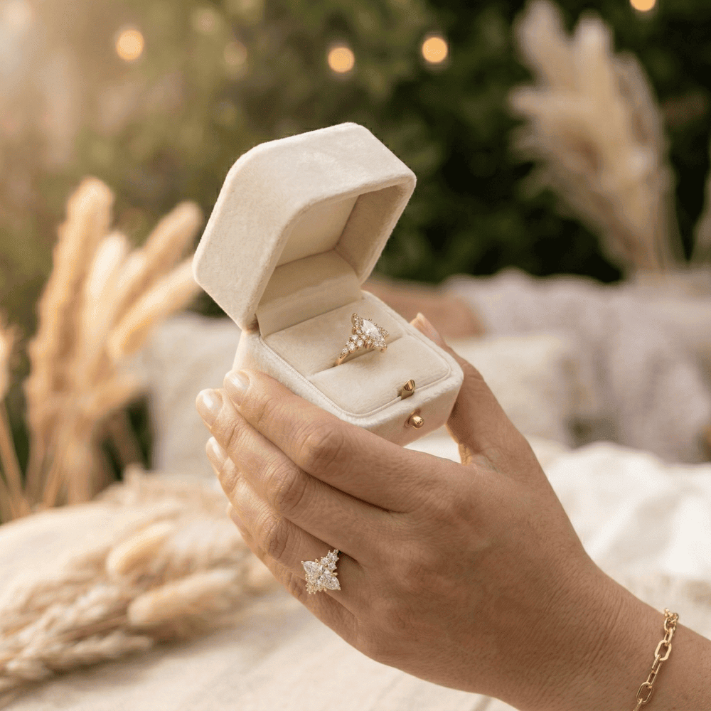 Marquise moissanite cluster ring for modern brides