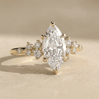 Elegant marquise moissanite cluster engagement ring in solid gold