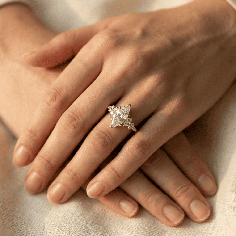 14K yellow gold marquise moissanite cluster bridal jewelry