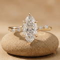 Marquise moissanite hidden halo cathedral ring in 14K yellow gold