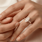 Marquise moissanite ring with yellow gold band