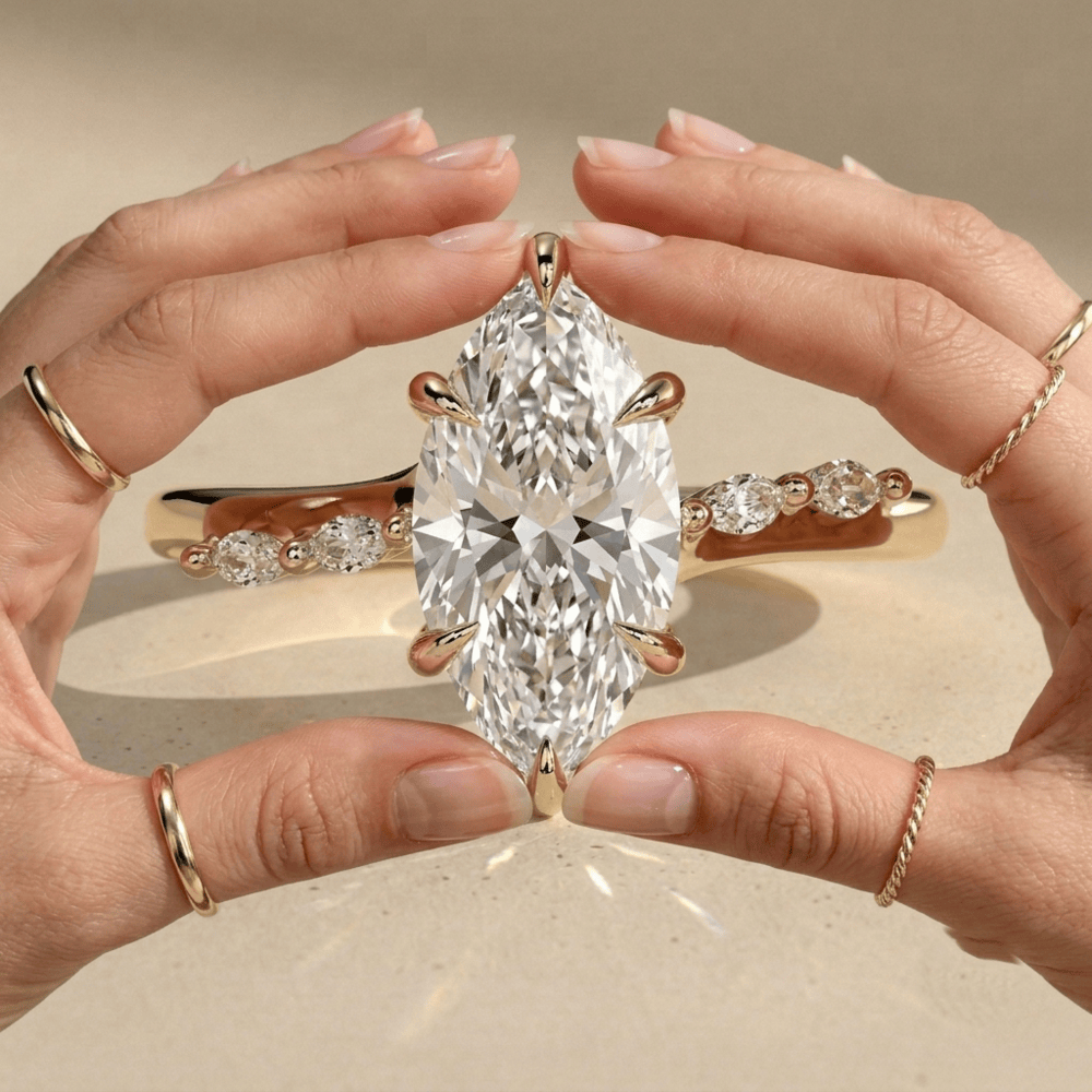14K yellow gold marquise moissanite promise ring