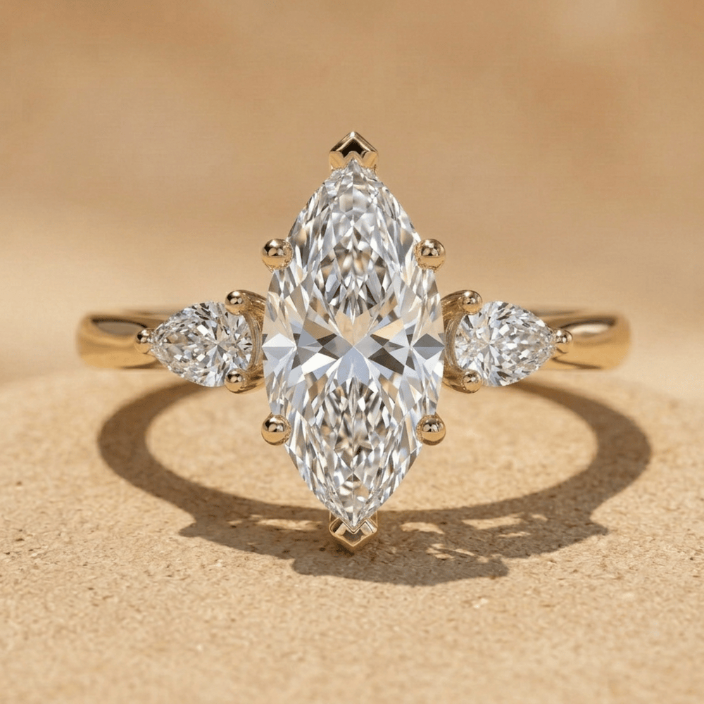 Hidden halo marquise moissanite gold wedding ring