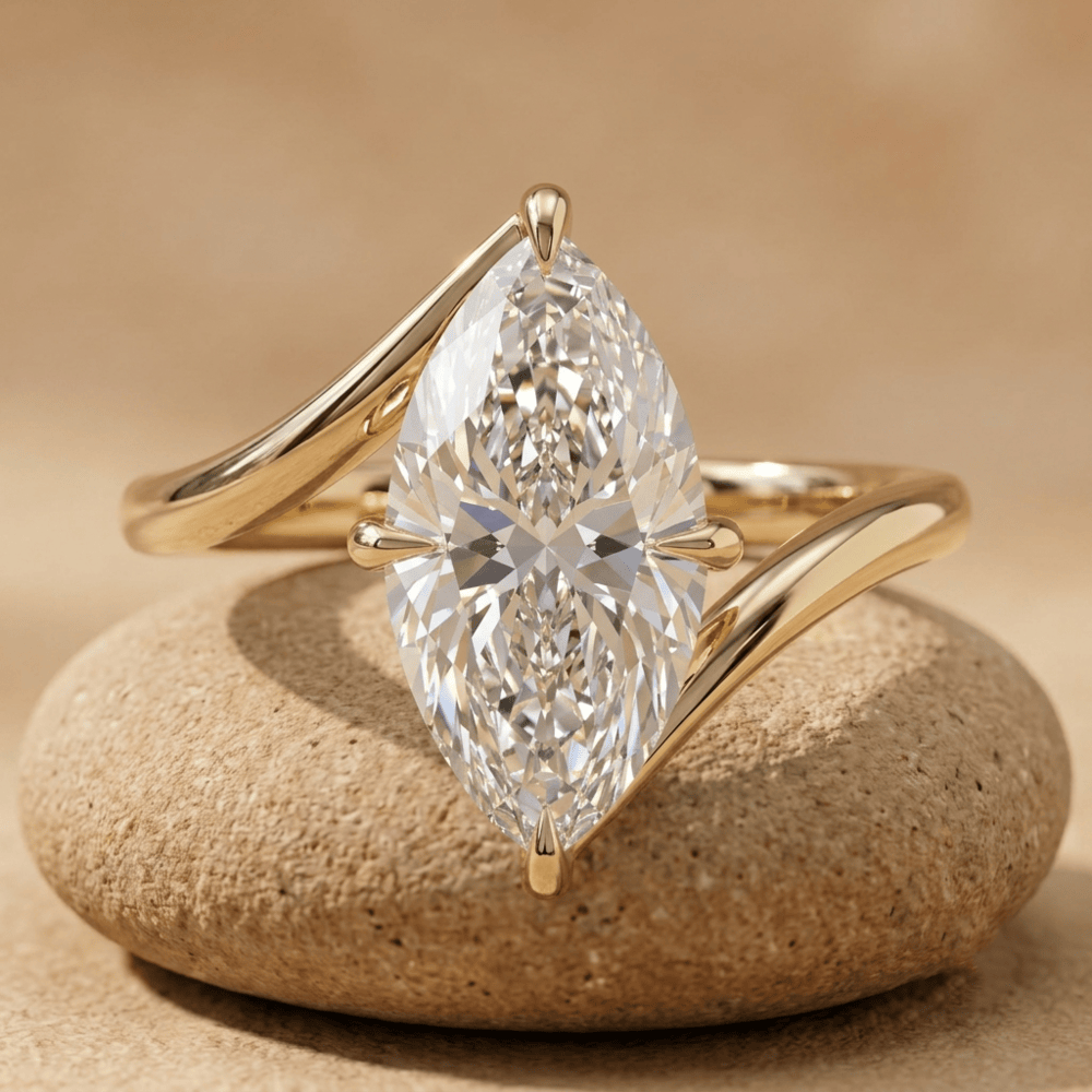 Marquise moissanite solitaire bypass engagement ring