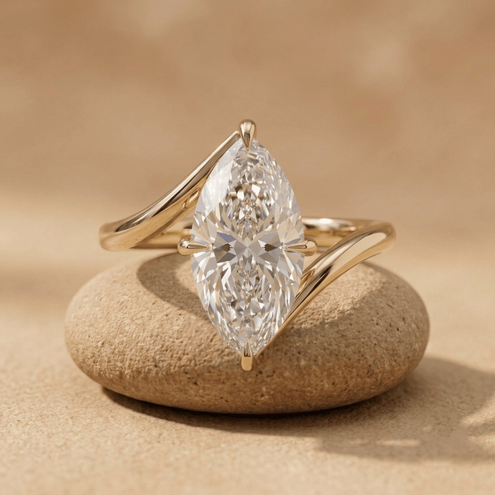 Marquise solitaire moissanite bypass engagement ring