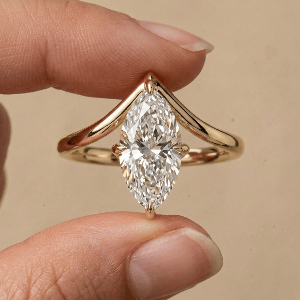 14K gold marquise solitaire moissanite engagement ring