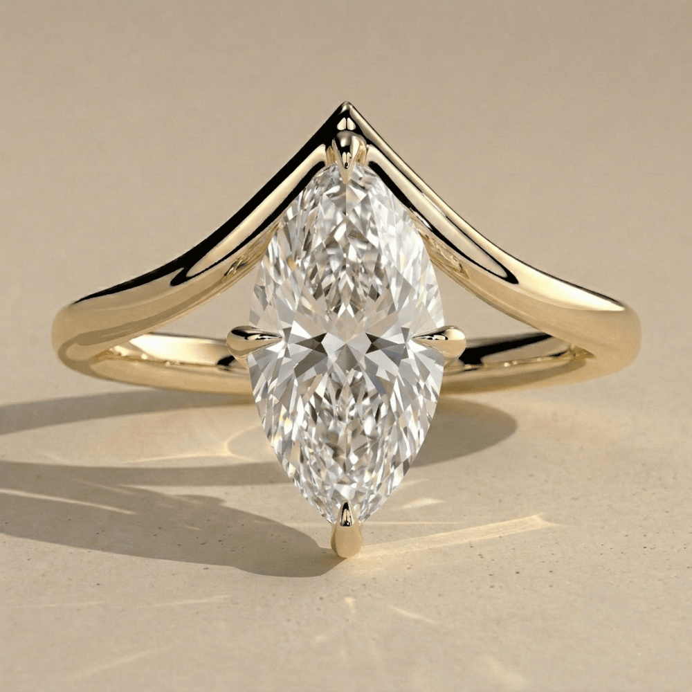 Curved band marquise moissanite solitaire ring