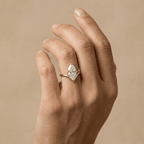 Solid gold curved marquise moissanite engagement ring