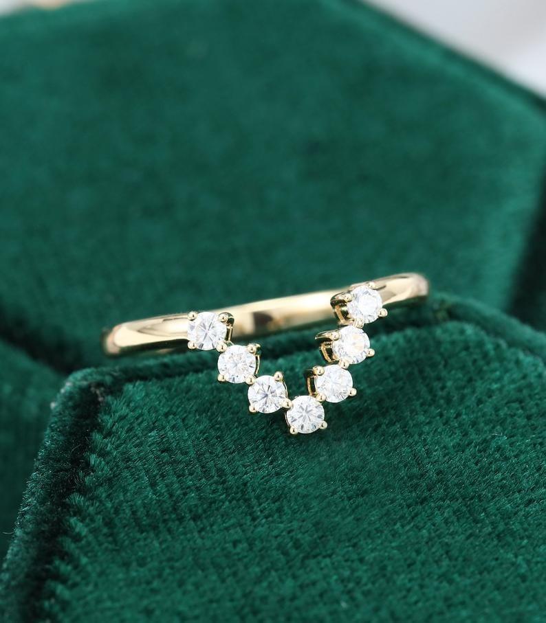 Matching Curved Yellow gold Unique Diamond Chevron Bridal Stacking Wedding Band - JBR Jeweler