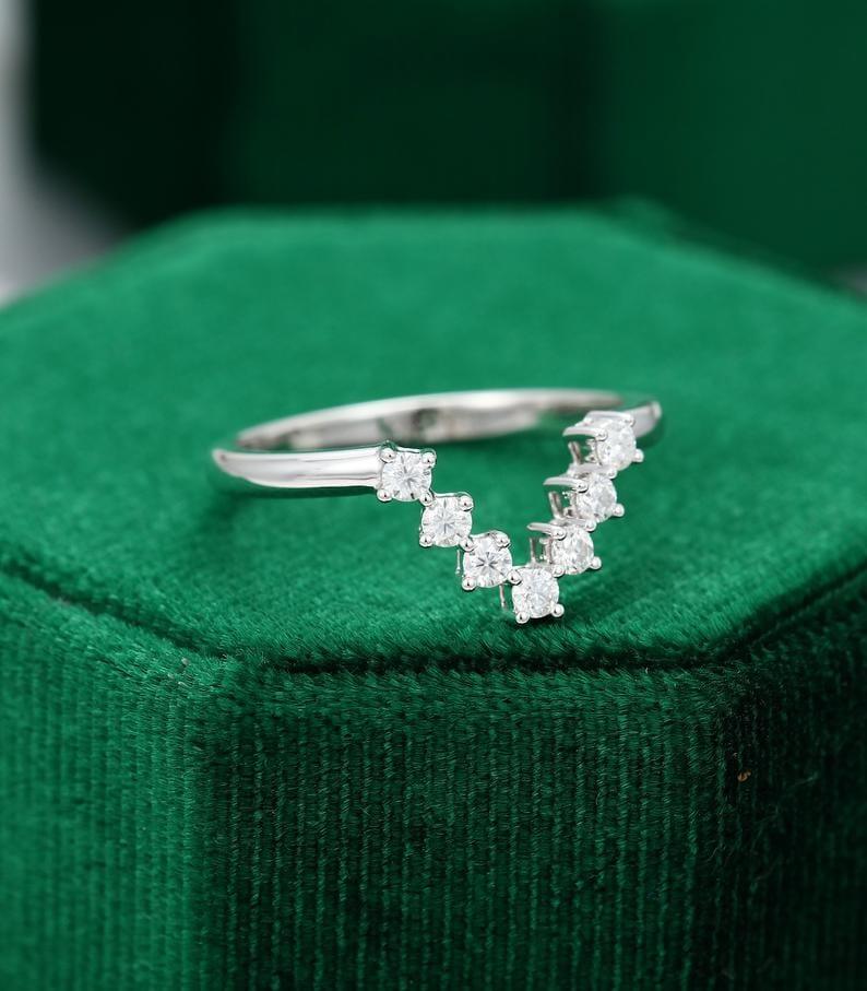 Matching Curved Yellow gold Unique Diamond Chevron Bridal Stacking Wedding Band - JBR Jeweler