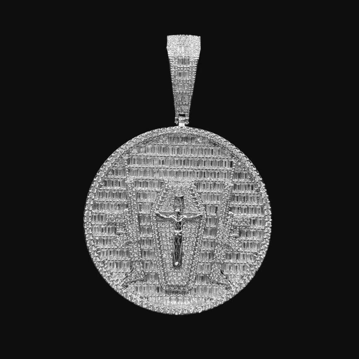 Medallion Moissanite Baguette & Round Diamond Iced Out Pendant - JBR Jeweler