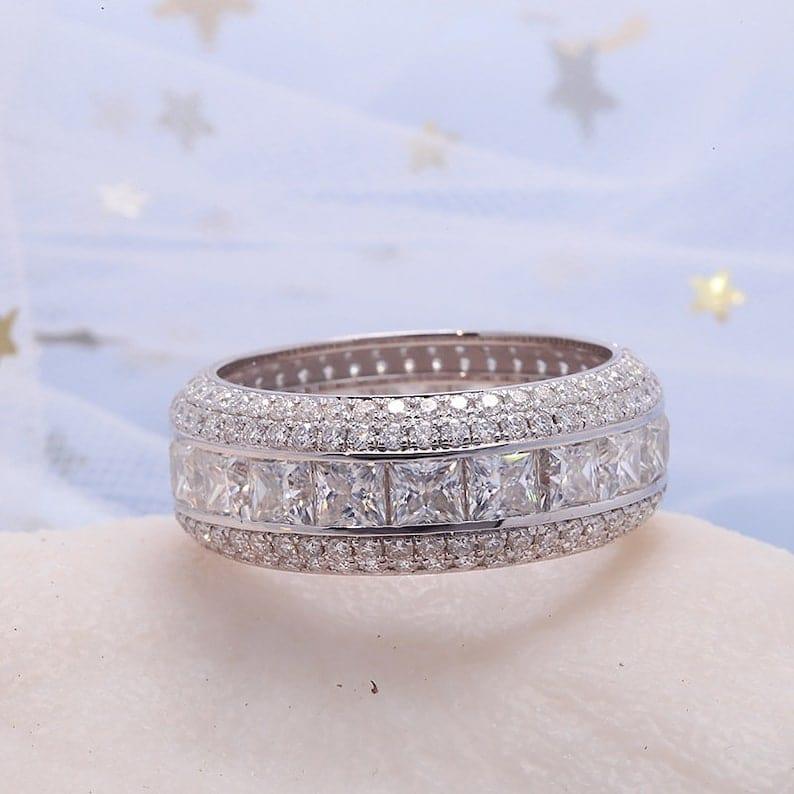 Men's Moissanite Eternity Full 3-Band Princess & Round Moissanite Diamond Band - JBR Jeweler