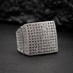 Men's White Gold Iced Out Moissanite MicroPave HipHop Large Statement Pinky Ring - JBR Jeweler