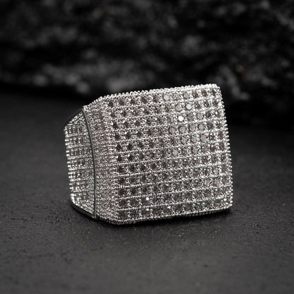 Men's White Gold Iced Out Moissanite MicroPave HipHop Large Statement Pinky Ring - JBR Jeweler