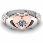 Milgrain Two Tone Heart S925 Claddagh Ring - JBR Jeweler