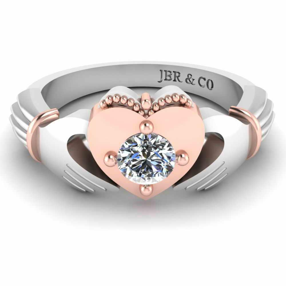 Milgrain Two Tone Heart S925 Claddagh Ring - JBR Jeweler