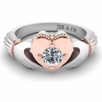 Milgrain Two Tone Heart S925 Claddagh Ring - JBR Jeweler