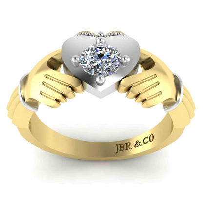 Milgrain Two Tone Heart S925 Claddagh Ring - JBR Jeweler