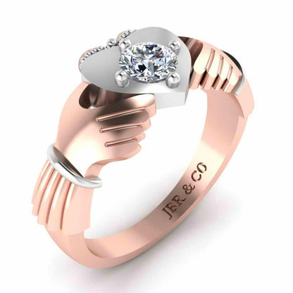 Milgrain Two Tone Heart S925 Claddagh Ring - JBR Jeweler