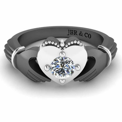 Milgrain Two Tone Heart S925 Claddagh Ring - JBR Jeweler