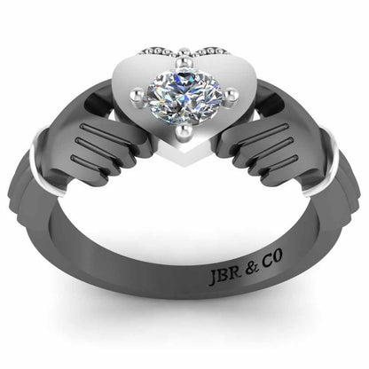 Milgrain Two Tone Heart S925 Claddagh Ring - JBR Jeweler