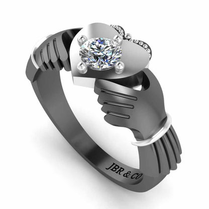 Milgrain Two Tone Heart S925 Claddagh Ring - JBR Jeweler