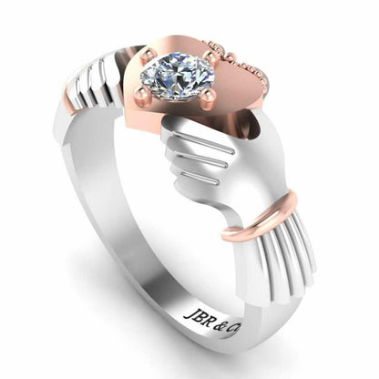 Milgrain Two Tone Heart S925 Claddagh Ring - JBR Jeweler