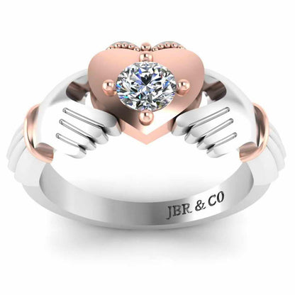 Milgrain Two Tone Heart S925 Claddagh Ring - JBR Jeweler